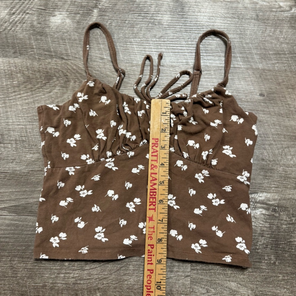 Hollister Brown Floral Tank Top Crop Top Size Small - Picture 5 of 7